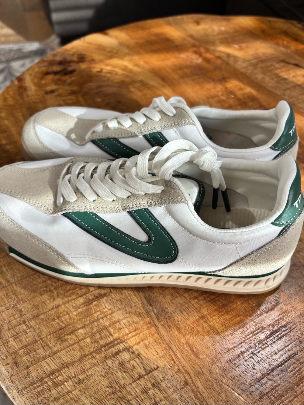 Tretorn White Sneakers with Dark Green Side Stripe